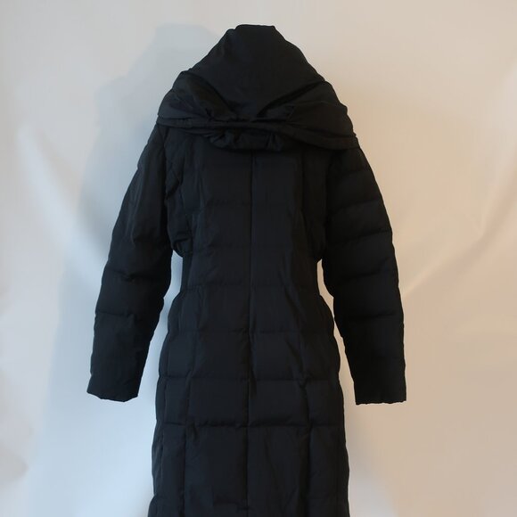 Womens Cole Haan Black Down Cluster With Feather Fill Hooded Midi Puffer Coat L - Picture 11 of 16